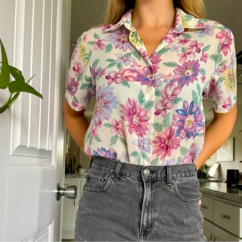 Vintage BonWorth Sheer Floral Button Up